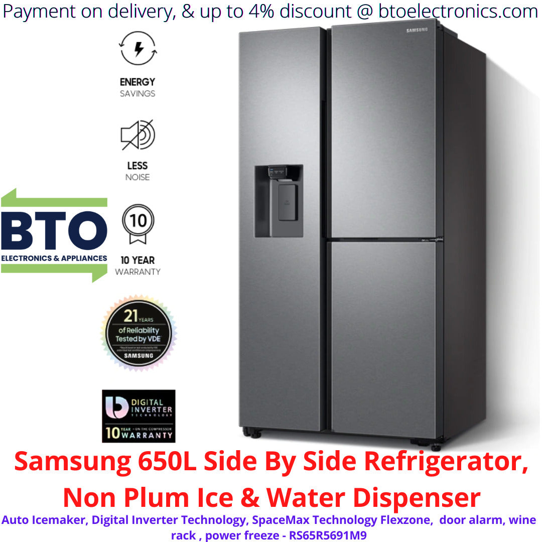 Samsung 650L Side By Side Refrigerator, Non Plum Ice & Water Dispenser