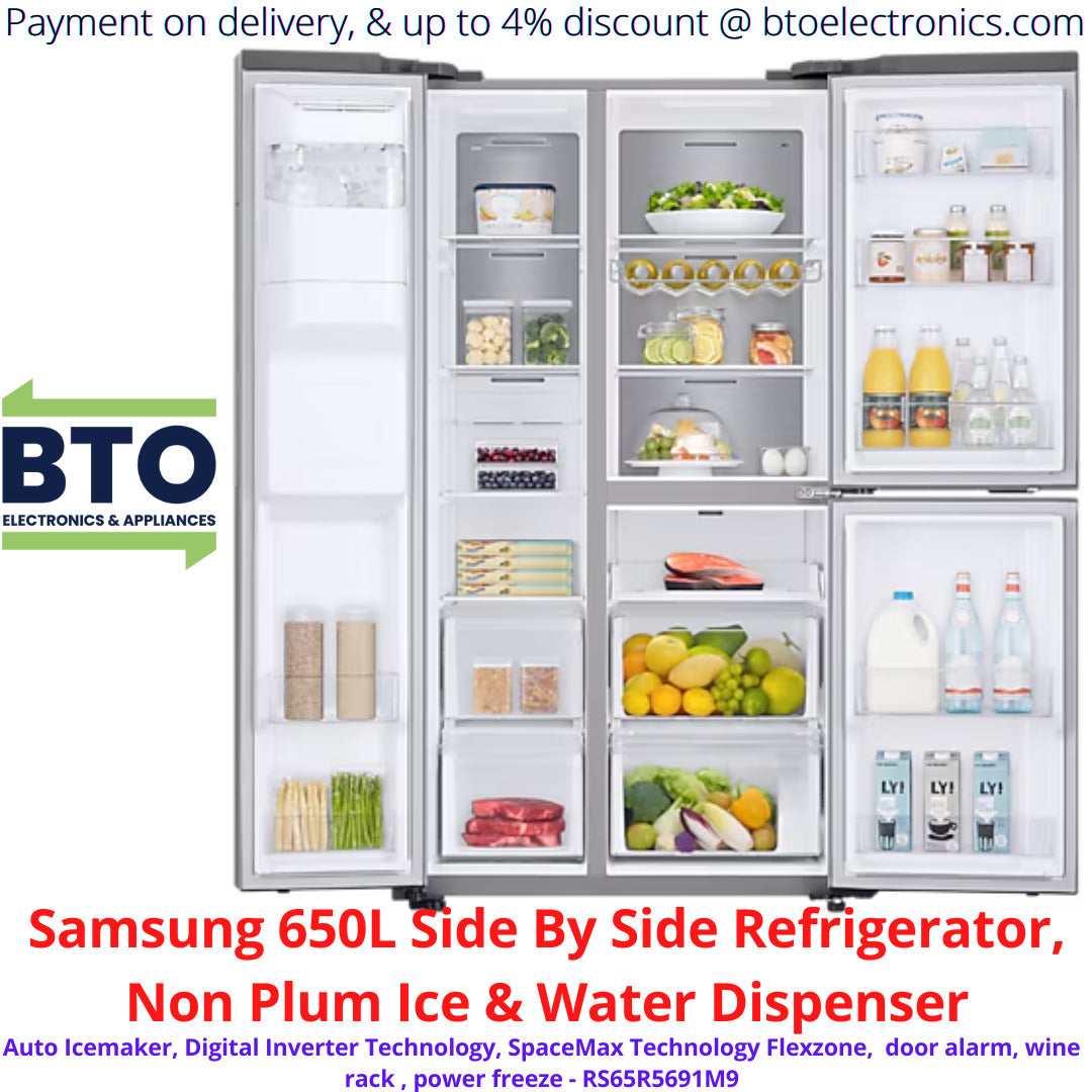 Samsung 650L Side By Side Refrigerator, Non Plum Ice & Water Dispenser