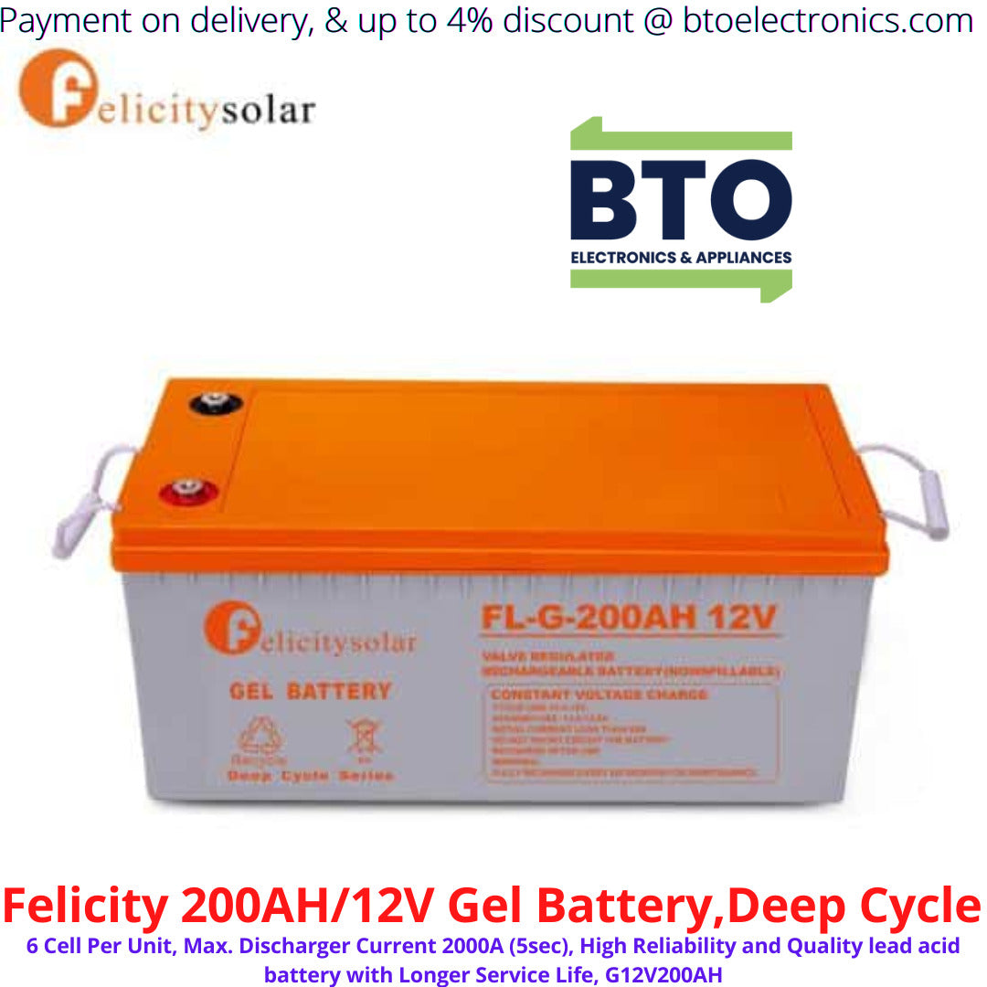 Felicity 200AH/12V Gel Battery, Deep Cycle