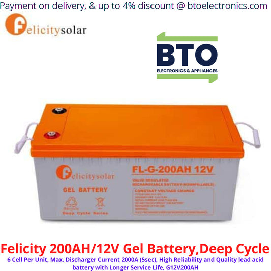 Felicity 200AH/12V Gel Battery, Deep Cycle