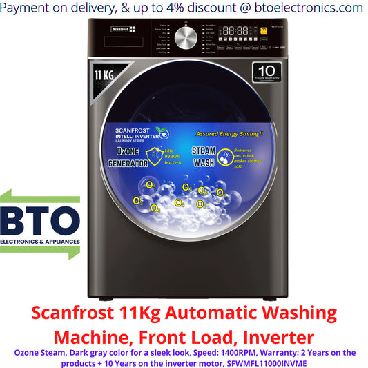 Scanfrost 11KG Automatic Front Load Washing Machine, Inverter