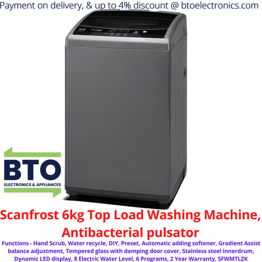 Scanfrost 6KG Automatic Top Loader Washing Machine, Antibacterial Pulsator