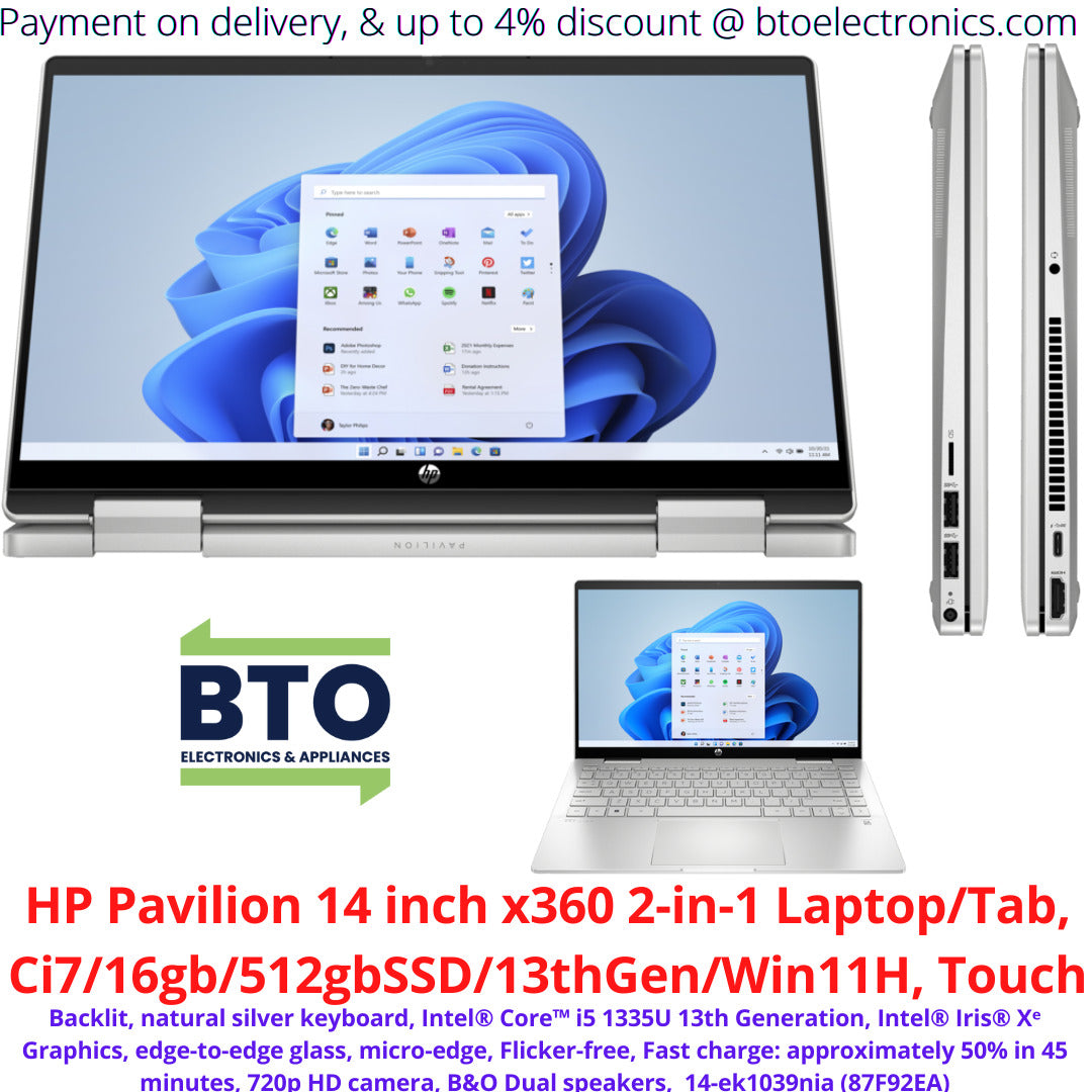 HP Pavilion 14 inch X360 2-in-1  Laptop/Tab Ci7/16gb/512gbSSD/13th Gen/Win11H/Touch