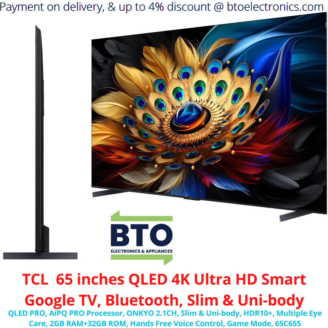 TCL 65 inches Qled 4k Ultra HD Smart Google TV, Bluetooth, Slim and Uni-body