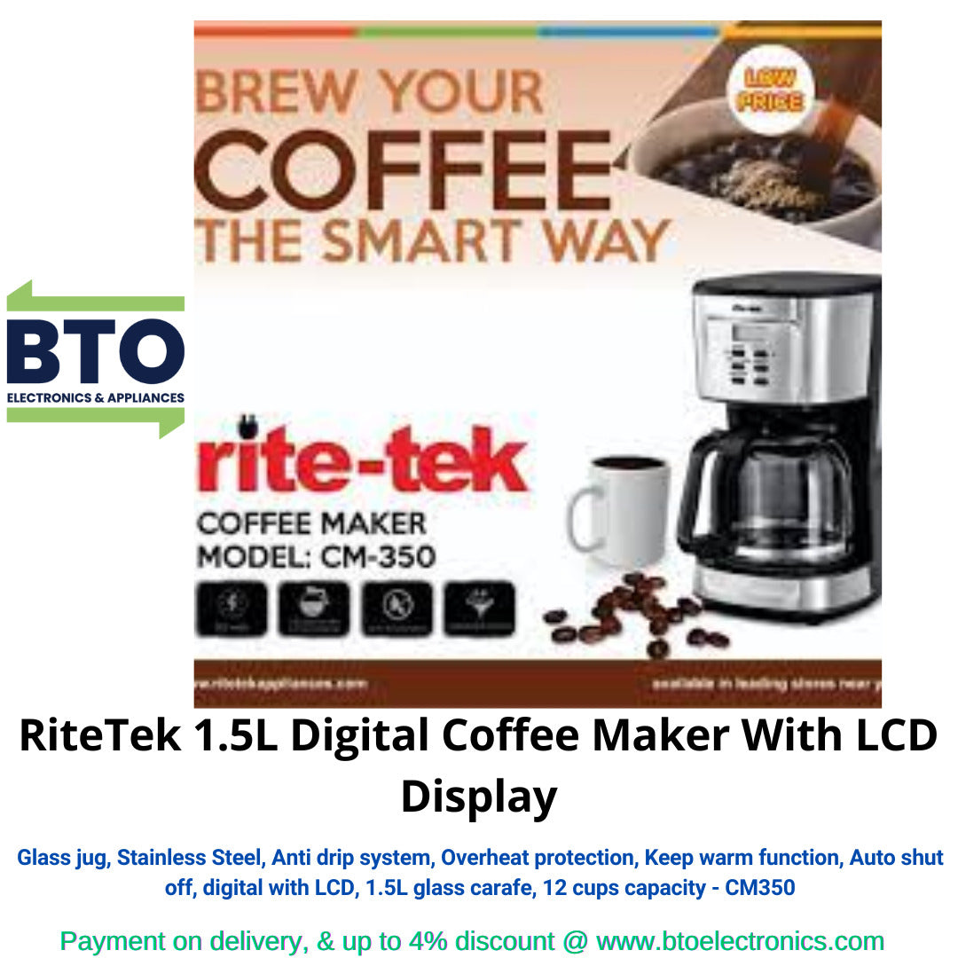 Rite-Tek 1.5L Digital Coffee Maker With LCD Display