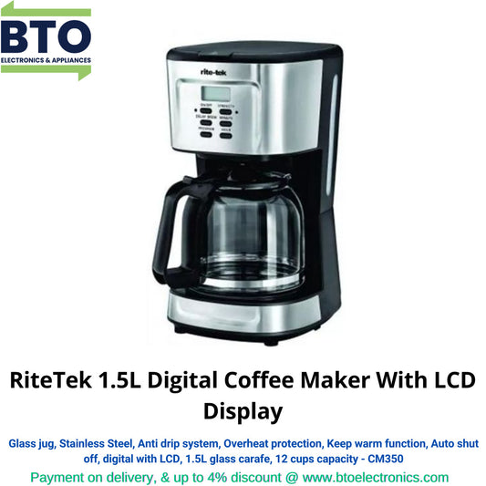 Rite-Tek 1.5L Digital Coffee Maker With LCD Display