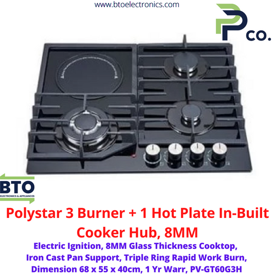 Polystar In-Built 3Gas+ 1Electric Burner Cooker, Auto Ignition